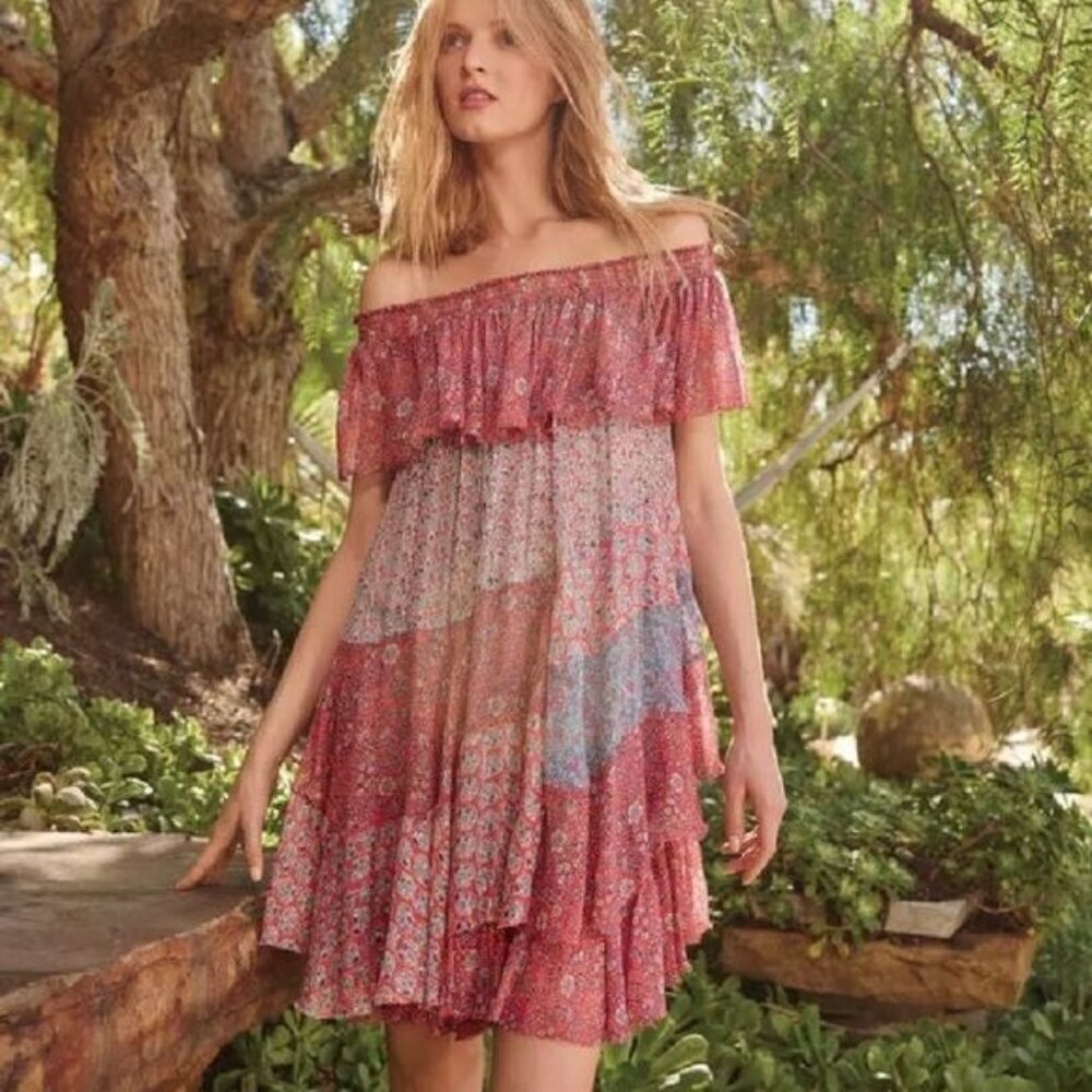 Rebecca Taylor Silk Off Shoulder Patchwork Mini Dress Mermaid Size S - Picture 14 of 15